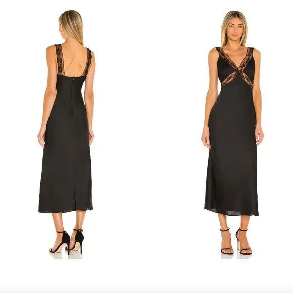 NWT MAJORELLE Black Cami Midi Dress - Picture 2 of 6